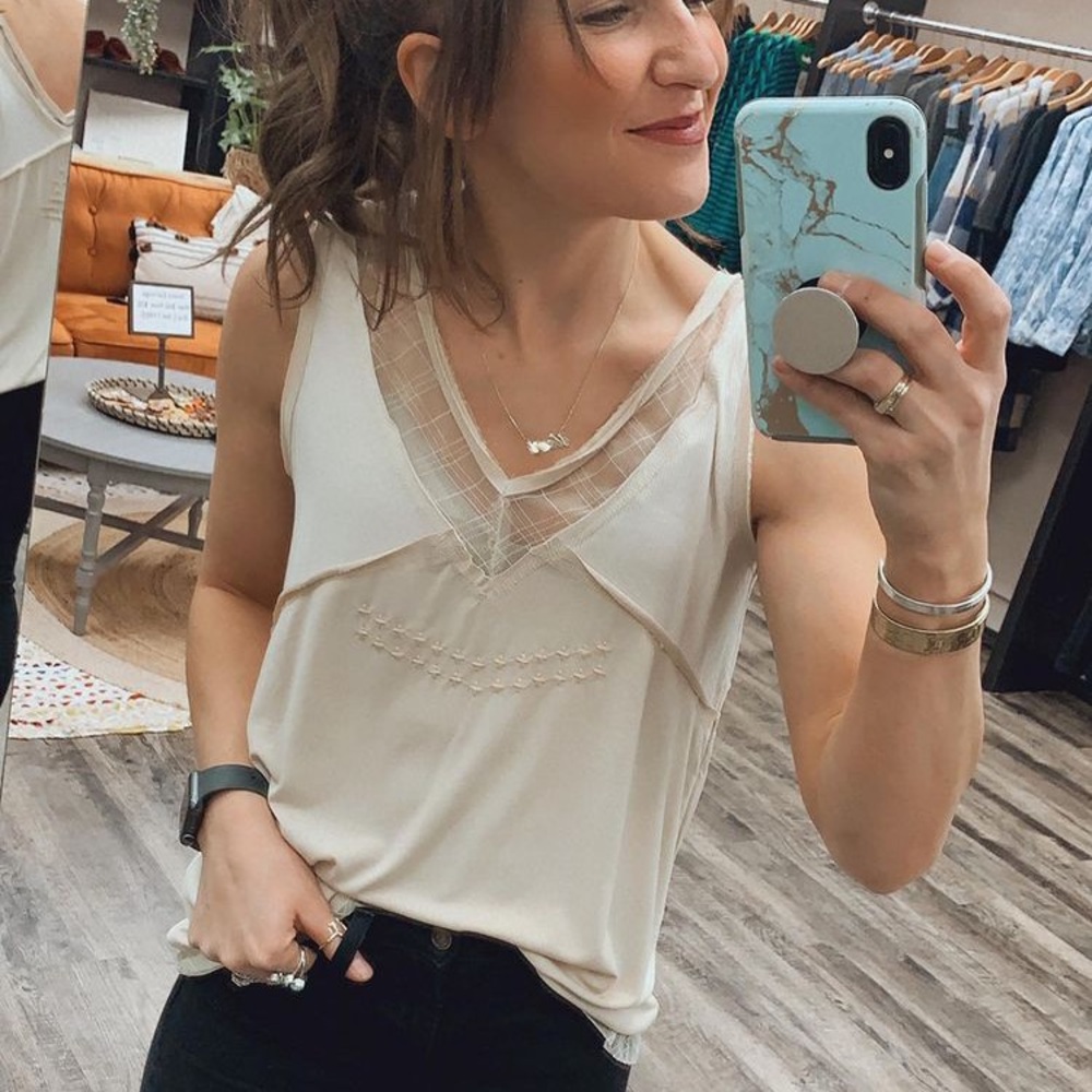 Cream mesh boutique soft tank top